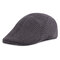 Mens Solid Color Stripe Cotton Beret Caps Adjustable Outdoor Keep Warm Forward Hat Newsboy Cap - Black