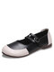 Women Casual Retro Colorblock Hook & Loop Mary Jane Flat Shoes - Black