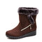 Suede Warm Lined Mid Calf Solid Color Wedges Winter Snow Boots - Brown