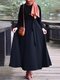 Solid Color Tie Waist Long Sleeve Casual Maxi Dress For Women - Navy