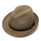 Men's Flat Brim Straw Solid Hollow Breathable Classic Vintage Jazz Hat Travel Sun Cap - Khaki