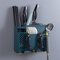 創造的な多機能キッチン収納組織排水箸ケージ壁掛けスプーンフォークラックホルダー - 青