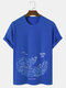 Mens Surfing Animal Print Cotton Short Sleeve T-Shirts - Blue