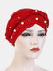 Women Cotton Multi Color Solid Casual Sunshade White Pearl Decor Side Braid Baotou Hats Beanie Hats - Red