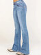 Solid Color Mid-waist Pockets Casual Jeans For Women - Blue