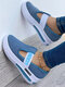 Large Size Women Letter Print Elastic Slip-On Comfy Breathable Mesh Comfy Platform Sneakers - Blue