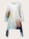 Plus Size Loose Asymmetrical Print Bell Sleeve Casual T-shirt - White