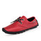 Men Lace-up Hand Stitching Microfiber Leather Driving Shoes - Red