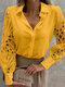 Women Guipure Patchwork Lapel Casual Long Sleeve Shirt - Yellow