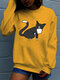 Cartoon Cat Printed Long Sleeve O-neck Sweatshirt For Women - Yellow