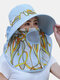 Women Cotton Print And Bowknot Decorative Shawl Hat Neck Guard Sun Protection Shawl Bucket Hat - Blue