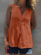 Solid Button Front Sleeveless V-neck Women Casual Tank Top - Orange