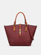 Women Faux Leather Fashion Large Capacity Color Matching Handbag - Wine Red