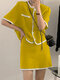 Traje de dos piezas con cremallera invisible y manga corta en contraste para mujer - Amarillo