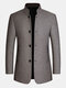 Mens Solid Color Single Breasted Stand Collar Thick Casual Woolen Overcoats - Coffee