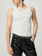 Mens Diagonal Strap Solid Color Casual Ribbed Tank - White