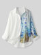 Calico Print Lapel Long Sleeve Button Casual Shirt For Women - White