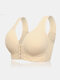 Women Ribbed Wireless Front Closure Full Cup Lightly Lined Wide Straps T-Shirt Bra - Nude