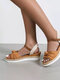 Women Casual Summer Vacation Espadrilles Wedges Sandals - Brown