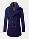 Mens Double Breasted Woolen Lapel British Style Overcoats With Scarf - Navy