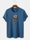Mens Vintage Floral Snake Print 100% Cotton Short Sleeve T-Shirts - Blue