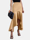 Women Fishtail Solid Color Patchwork High Waist Skirt - Khaki