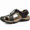 Large Size Men Stitching Genuine Leather Anti-collision Toe Lace Up Outdoor Beach Sandals - Black