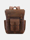 Men Retro Outdoor Waterproof Genuine Leather Canvas Patchwork Hiking Travel Backpack - Coffee