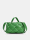 Women Faux Leather Brief Weave Lattice Pattern Crossbody Bag Handbag - Green