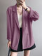 Solid Double Breasted Lapel Long Sleeve Blazer - Claret