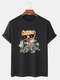 पुरुषों के कार्टून डॉलर भालू प्रिंट स्ट्रीट कॉटन शॉर्ट स्लीव टी-शर्ट्स - काली