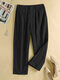 Women Solid Color Casual Cropped Pants With Pocket - Black