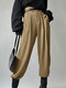 Solid Pocket Elastic Waist Back Pants For Women - Khaki