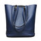 Women Genuine Leather Handbag High End Tote Bag Bucket Bag - Blue