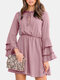 Elegant Ruffled Pure Trumpet Long Sleeve Mini Dress For Women - Light Pink