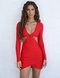 Sexy V-neck Long-sleeved Hollow Bag Hip Dress - Red