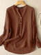 Solid Long Sleeve Button Front Casual Women Blouse - Brown