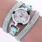 DUOYA Fashion Round Dial Wristwatch Full Rhinestones Bracelet Watch Multilayer Leather Women Watches - Sky Blue