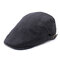 Mens Cotton Linen Solid Color Beret Cap Adjustable Vogue Vintage Casual Forward Hat - Black