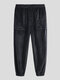 Mens Plain Corduroy Solid Color Big Pockets Ankle Banded Pants - Black