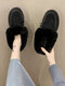 Women Casual Warm Plush Bowknot Design Elastic Slip-on Snow Ankle Boots - Black
