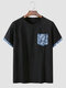 Mens Paisley Print Chest Pocket Casual Short Sleeve T-Shirts - Black
