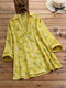 Casual Floral Printed Lapel Long Sleeve Button Pocket Blouse For Women - Yellow