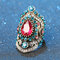 Vintage Geometric Water Drop Pink Rhinestone Rings Metal Blue Crystal Inlaid Finger Ring - Gold