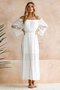 Sexy One-shoulder  Lace Stitching Trumpet Sleeve Dress - White