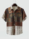 Chemises à manches courtes à revers imprimé totem tribal ethnique pour hommes - Kaki