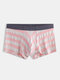 Men Striped Cotton Boxer Briefs Comfortable Breathable Underwear With U Pouch - Pink