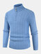 Mens Solid Color Twist Knit Half Zipper High Neck Winter Warm Sweater - Blue