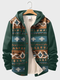 Mens Ethnic Geometric Print Patchwork Button Front Hooded Jacket Winter - Green
