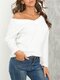Solid Color V-neck Long Sleeve Plush Blouse For Women - White